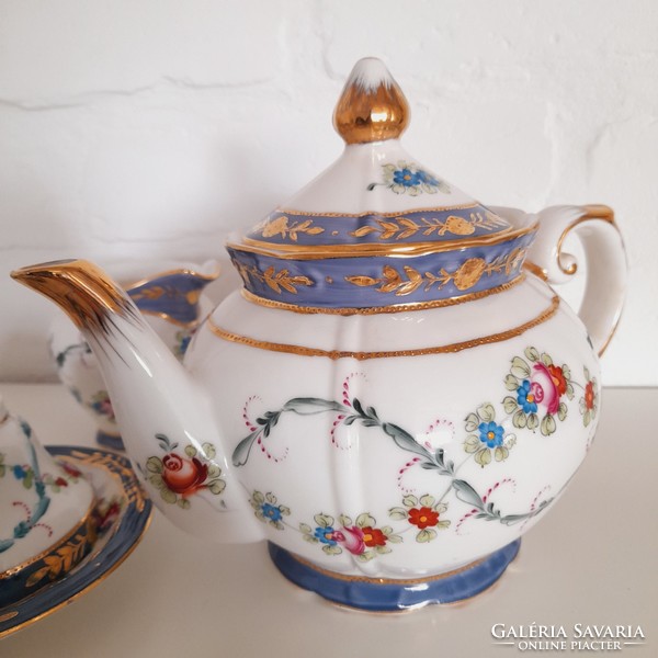 Kézzel festett antik porcelán teás készlet, hibátlan