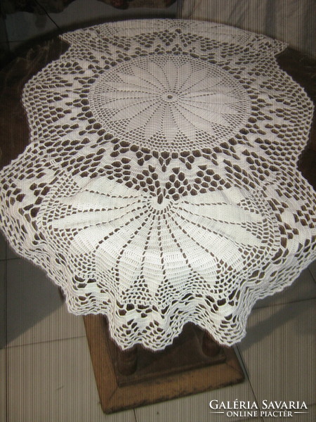 Beautiful special shape white hand crocheted antique lace tablecloth