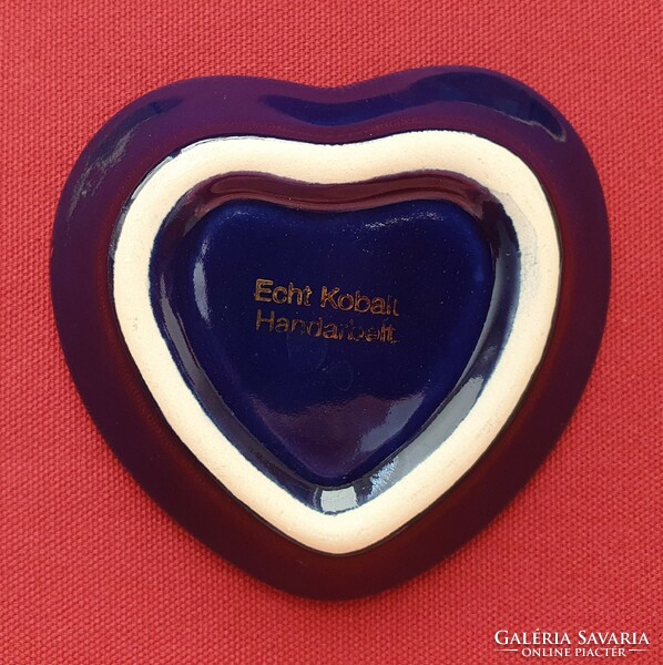 Kobalt kék kézzel festett szív alakú német porcelán tálka dísz tányér