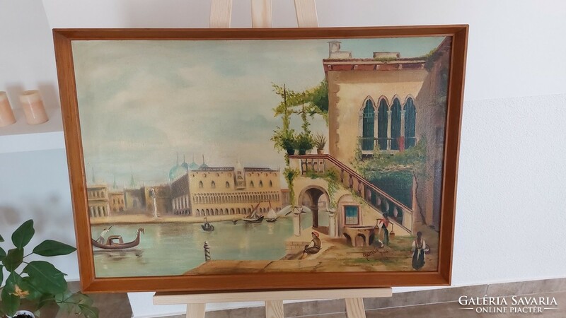 Beautiful Venetian cityscape painting 77x53 cm with frame.