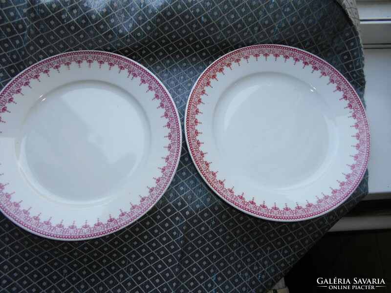 2 antique Viennese porcelain faience plates with pink border albin denk wien