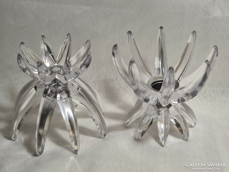 2 pairs lucite friedel plastic candle holders ges gesch w germany water white transparent lotus flower.