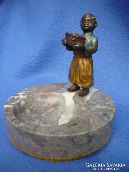 Marble ashtray with a painted Viennese bronze figure