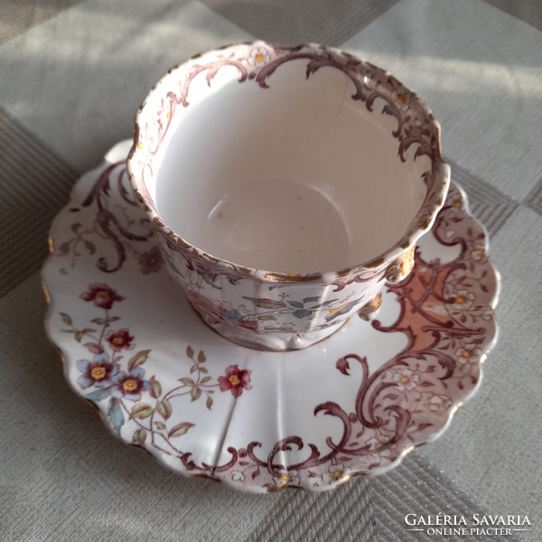 3 antique sarreguemines fleury chocolate cups and saucers