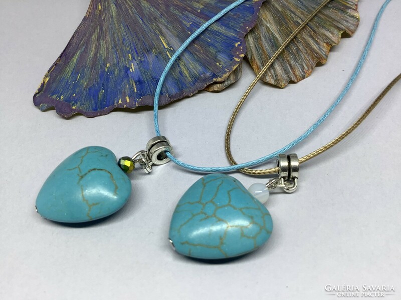 Turquoise mineral necklace with heart pendant, you can choose the color of the cord :)