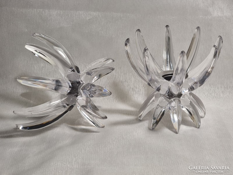 2 pairs lucite friedel plastic candle holders ges gesch w germany water white transparent lotus flower.