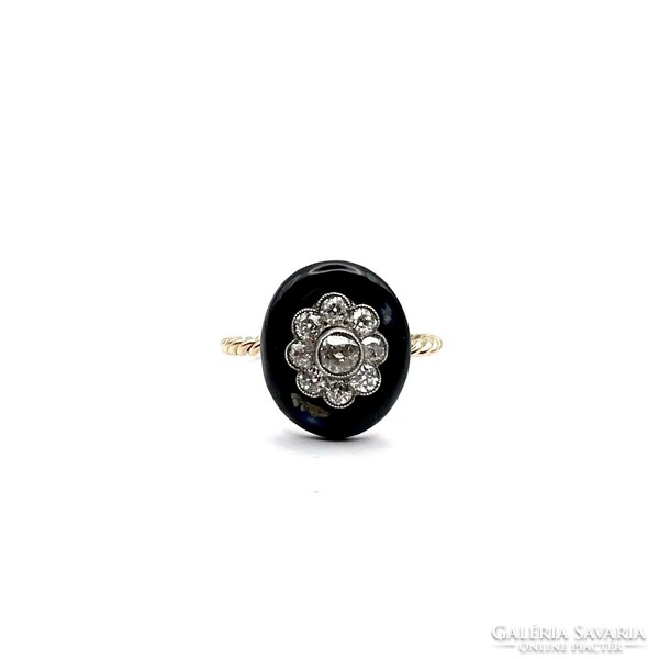 4463. Art deco ring with diamonds and black enamel