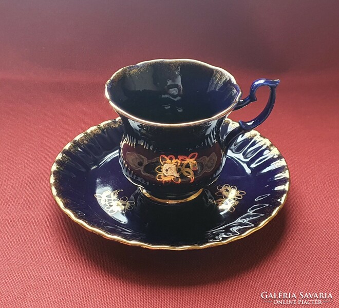 Kobalt kék arany német porcelán kávés teás szett csésze csészealj tányér