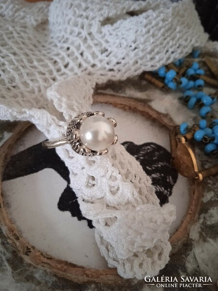 Old silver-plated pearl ring
