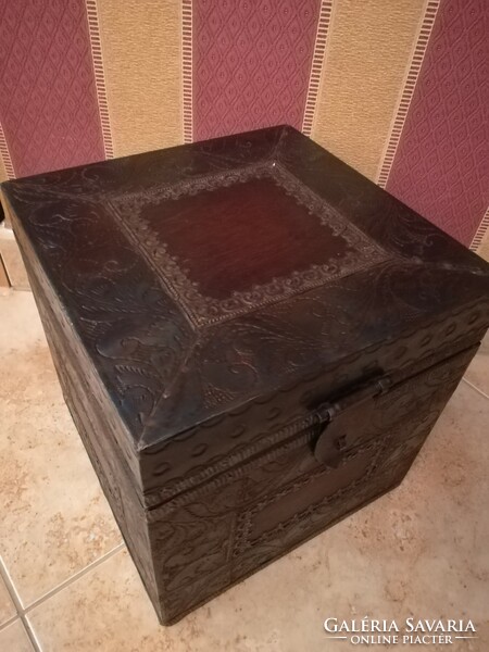 Special, unique, handmade, richly decorated oriental wooden chest with beautiful colors. 24*23*23