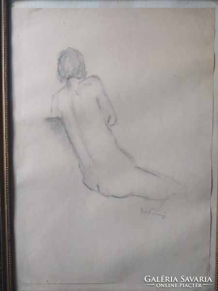 Viktor Belányi: verso, drawing in its original frame, behind glass, marked 50 x 36 cm