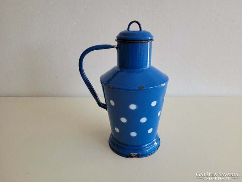 Régi vintage 2 literes pöttyös kék zománcos kicsi kanna zománcozott 2 L vizeskanna