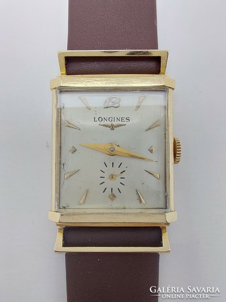 342T. Ritka 14k arany Art Deco Longines 9LT 22mm karóra 1950-es évekből (Aranytok súlya 9.53g)
