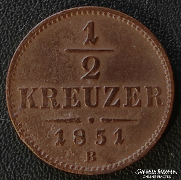 1/2 Krajcár / Kreuzer 1851 B (Körmöcbánya)