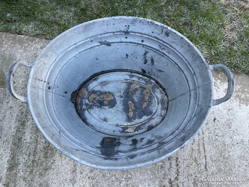 Beautiful tin galvanized bowl, 2-handled tub, basin, flower pot, pond, village rustic decoration