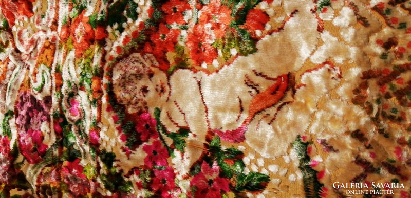 Angyalkás ágytakaró kézi selyemszövésű, barokk stílusú Ritkaság