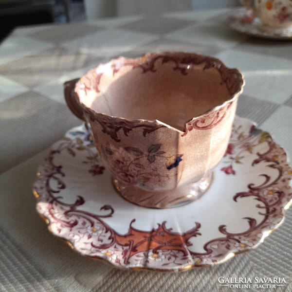 3 db Antik Sarreguemines Fleury csokoládés csésze és csészealj