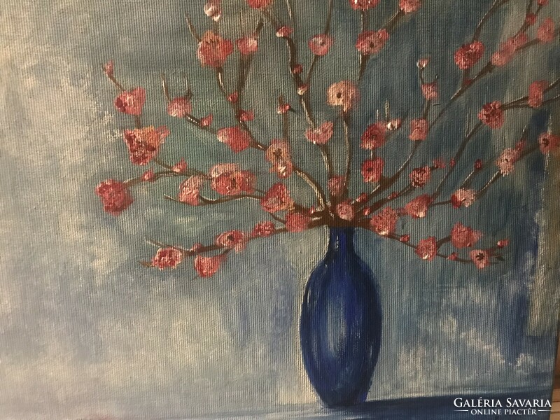 Krisztina Illés (1969-): cherry blossom, acrylic painting, canvas, marked 30 x 40 cm