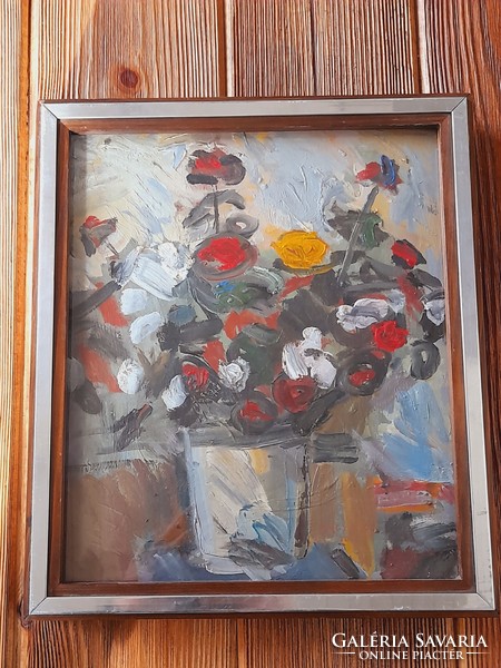 Nagy Előd, Virágcserepes csendélet, festmény, 31 x 26,5 cm