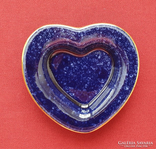 Cobalt blue hand-painted heart-shaped German porcelain bowl decorative plate