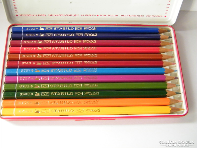 Vintage metal box 12 color stabilo colored pencils