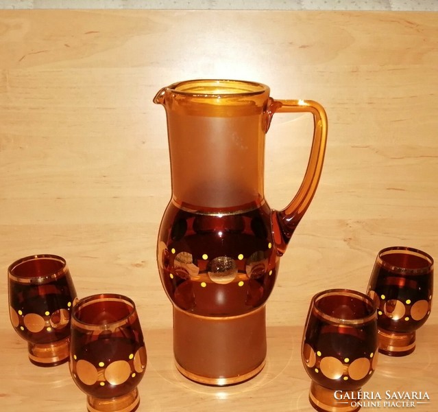 Rare Gilt Glass Beverage Set - 1 Jug with 6 Glasses (fp)