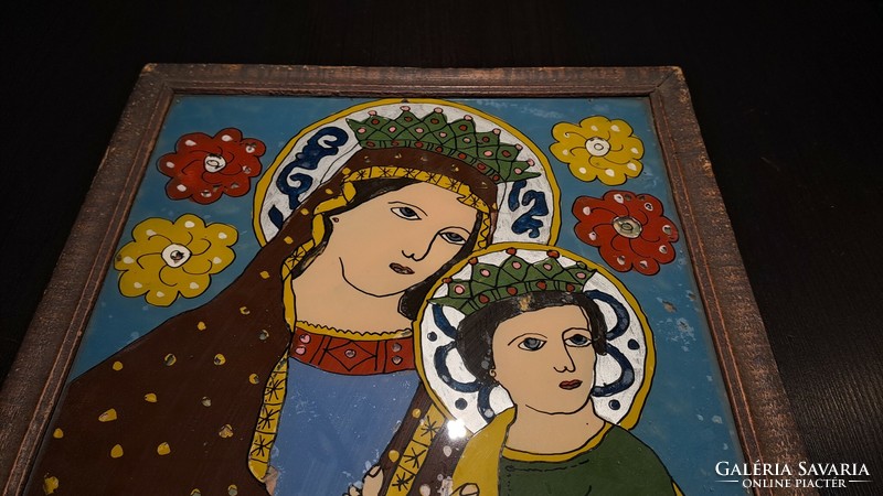 Üvegkép Mária és Jézus 45x35 cm.