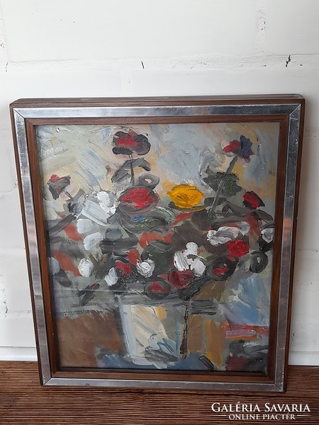 Nagy Előd, Virágcserepes csendélet, festmény, 31 x 26,5 cm