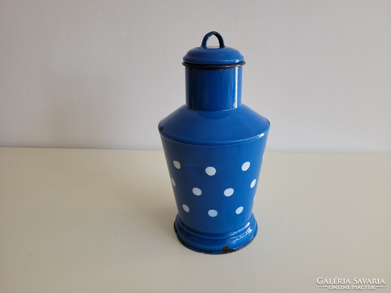 Régi vintage 2 literes pöttyös kék zománcos kicsi kanna zománcozott 2 L vizeskanna