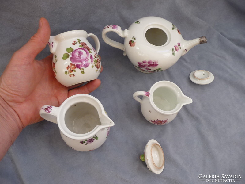 Antique Viennese porcelain set Altwien porcelain jug spout 4 pieces Viennese rose porcelain 18-19th century