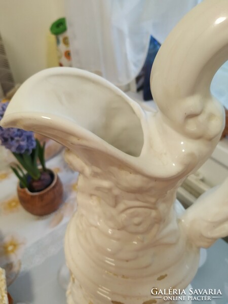 Beautiful art nouveau porcelain glazed putto pattern wash basin - 54 cm high