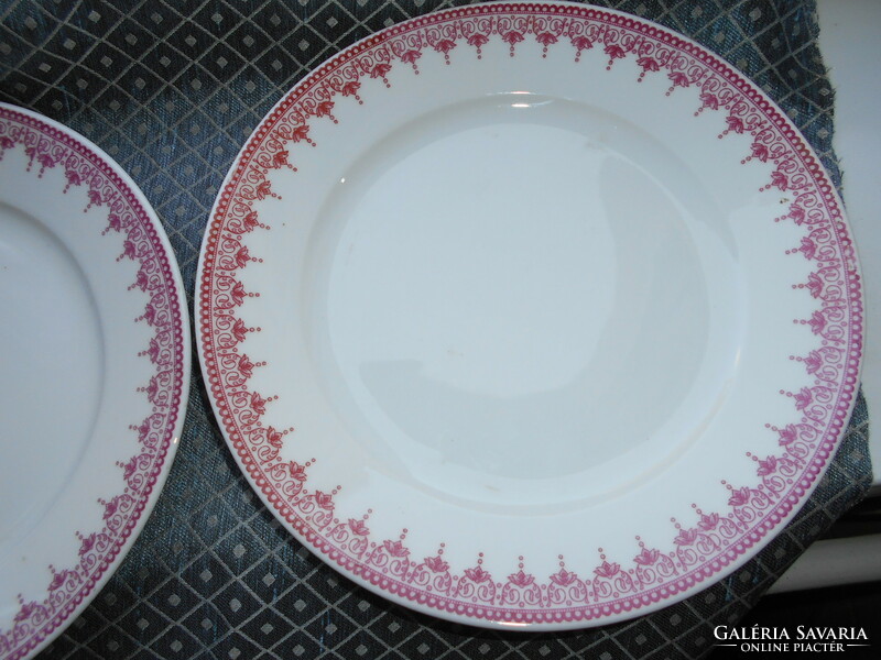 2 antique Viennese porcelain faience plates with pink border albin denk wien