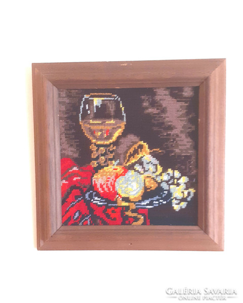 Tapestry picture in wooden frame. 28X28 cm