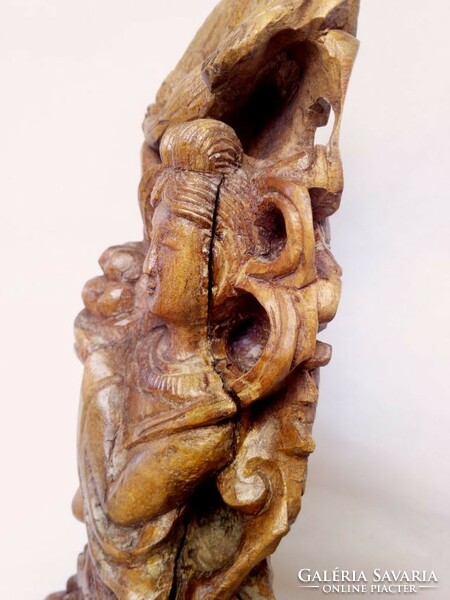 Japanese openwork multi-person carving. Sculpture carved from solid oriental rosewood. Handcrafted rarity