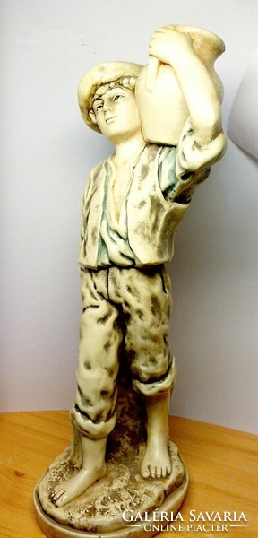 Flamand Fiú-Leány, nagy méretű égetett gipsz mázas szobor páros, egyedi ritkaság