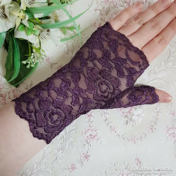 Wedding kty67 - 18cm one finger eggplant purple lace gloves