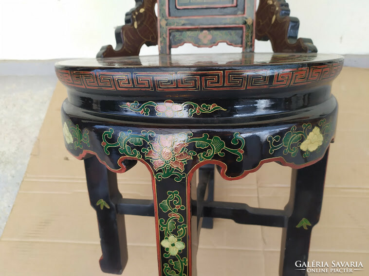 Antique Chinese carved and painted black lacquer chair 3922