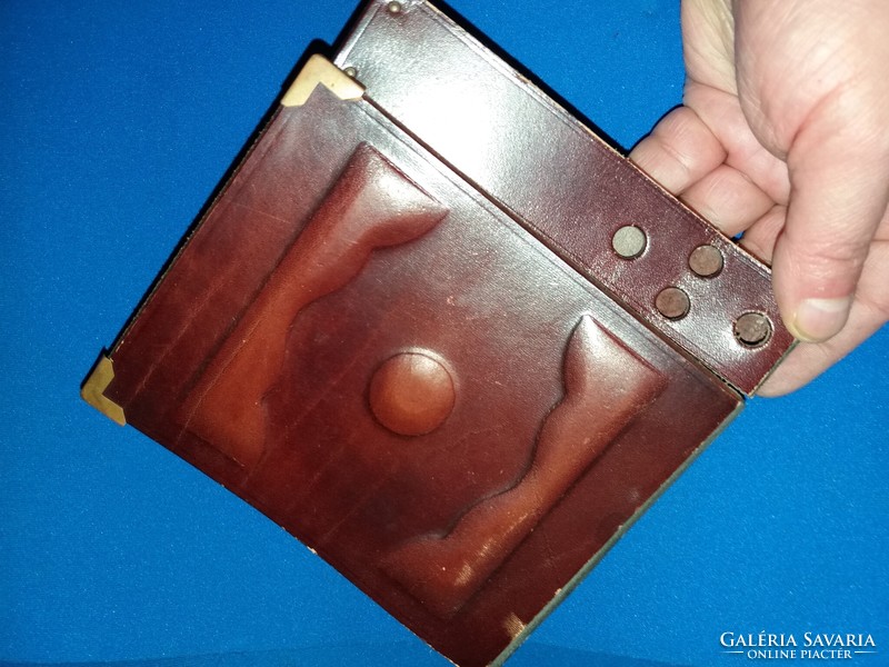 Old thick leather notebook / diary notebook cover, writing pad 14 x 12 cm according to the pictures