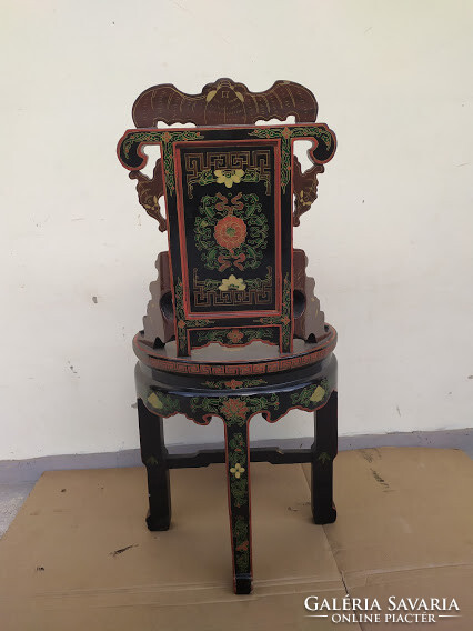 Antique Chinese carved and painted black lacquer chair 3922