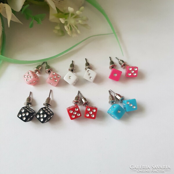 New, red, dice-shaped earrings, bling