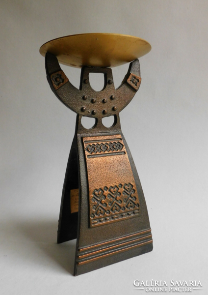 Szovjet/orosz iparművészeti figurális fém gyertyatartó - női alak 21.5 cm