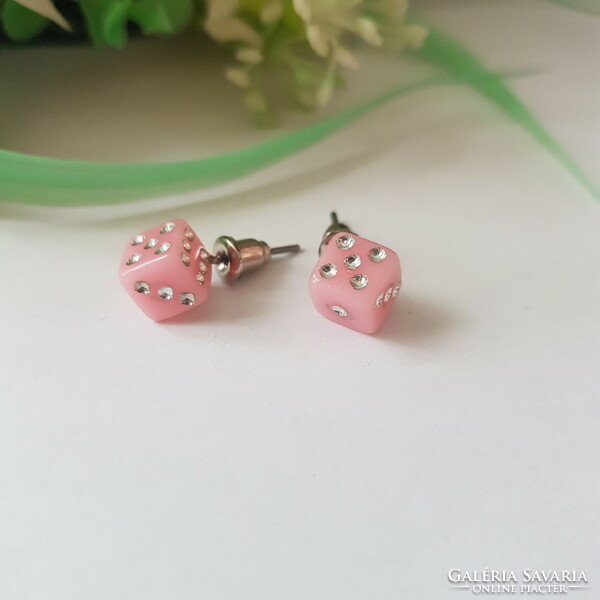 New, pink, dice-shaped earrings, bling