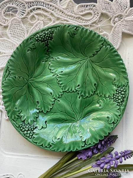 Antique grape leaf faience plate