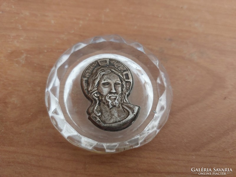 (K) small glass ornament with a holy image