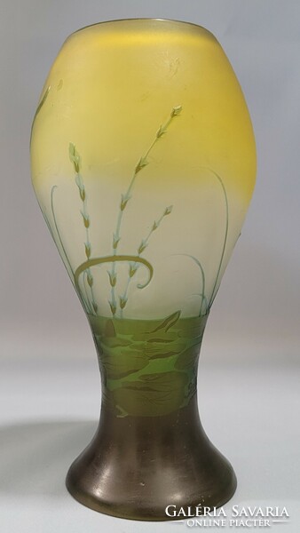Émile Gallé Francia szecessziós üveg váza 22 cm
