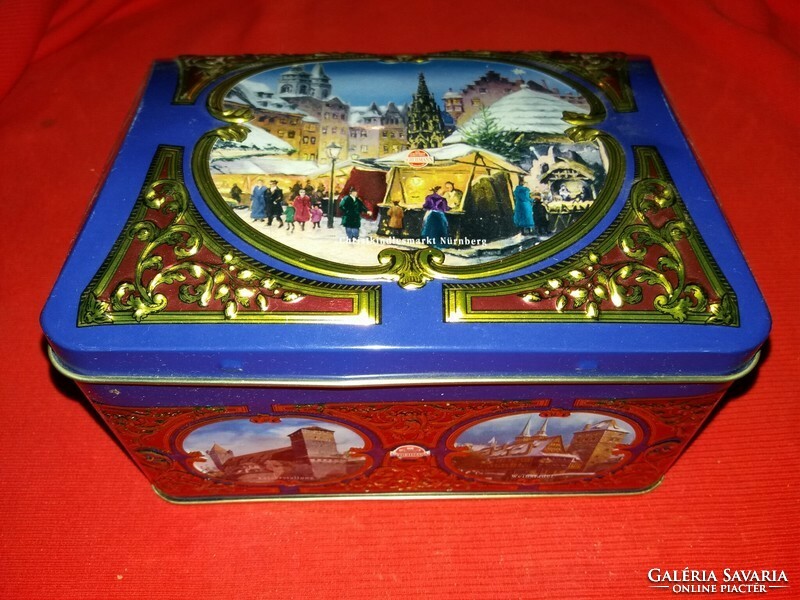 Old Schumann chocolate manufactory Christmas bonbon metal record music box as shown in the pictures