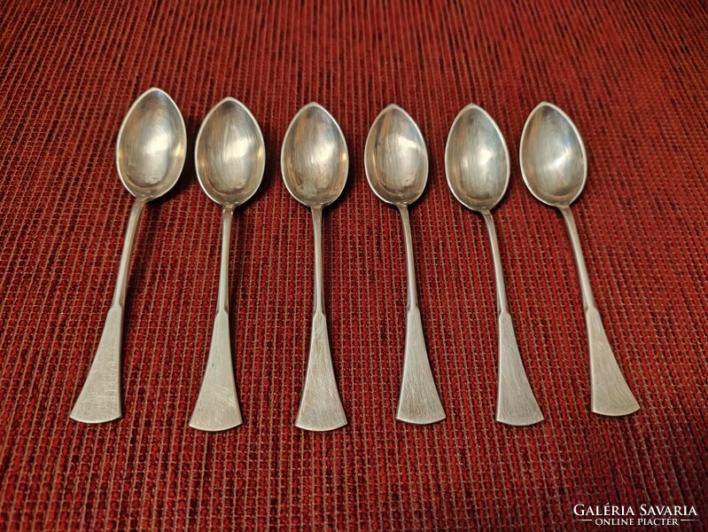 6 silver mocha spoons, marked