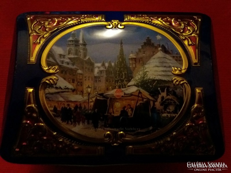 Old Schumann chocolate manufactory Christmas bonbon metal record music box as shown in the pictures