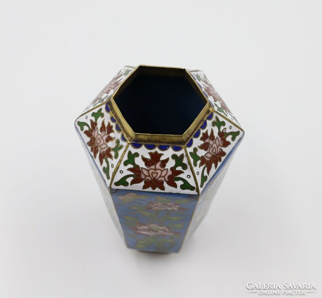 A special hexagonal cloisonne vase with compartmental enamel base