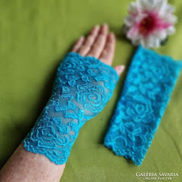 Wedding kty58 - 18cm sleeveless turquoise lace gloves